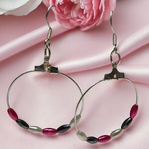 Elegant Handcrafted Pink and Black Hoop Earrings